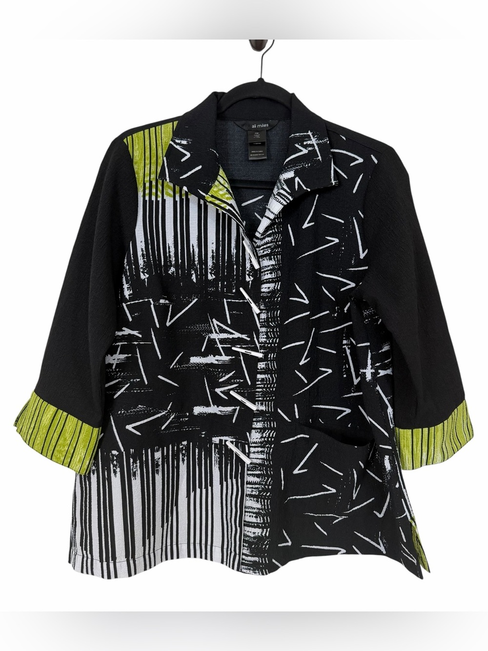 Ali Miles Abstract Print Tunic Top Jacket Geometric Black White Artsy Petite M